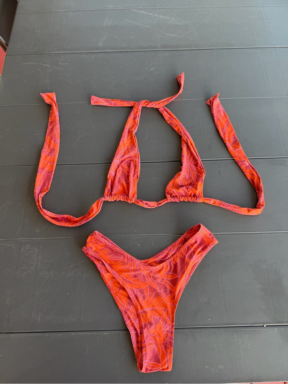 Stone Fox Swim Orange & Pink Leaf-Print Triangle Bikini